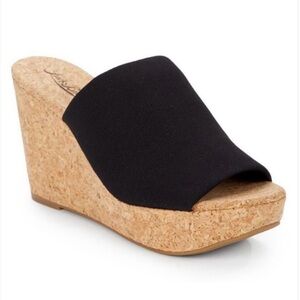 Y2K Lucky Brand Black Cork Wedge Platform Slingback Sandals Size 7